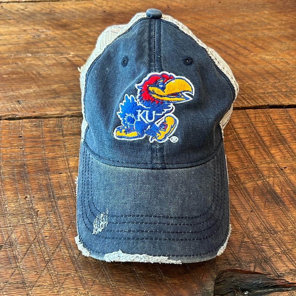 Cool distressed KU hat.  This may have been worn once.